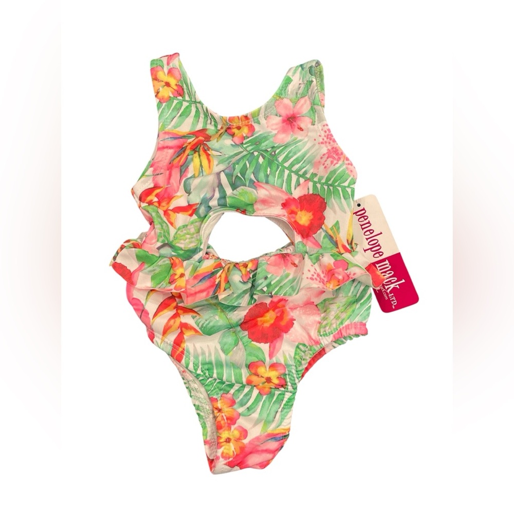 Penelope Mack Girls Swim Suit Size 12Months Palm Leaves and Floral Print NWT